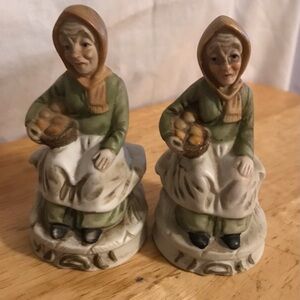 2 Vintage FBIA Porcelain Figurines of Old Ladies Holding a Basket $5.00 each